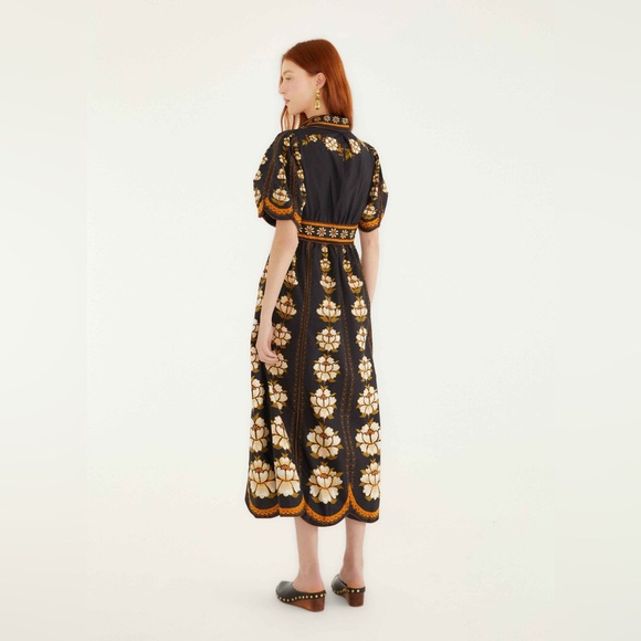 Farm Rio Black Bold Flowers Organic Cotton Midi Dress - Picture 7 of 8